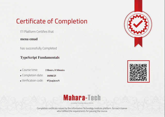 TypeScript Certificate Mena emad Sawares