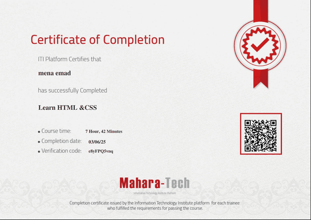 HTML & CSS Certificate Mena emad Sawares